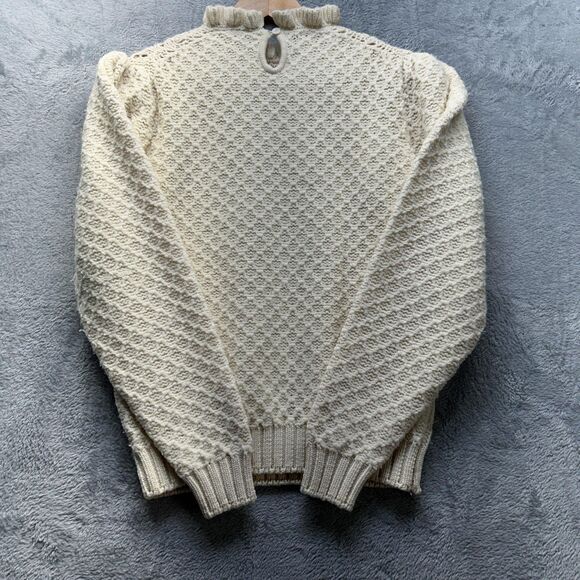 Vintage Cream Sweater Womens Large Boho Granola Ethereal Wool Ruffle 80s Y2K 90s - Picture 2 of 13